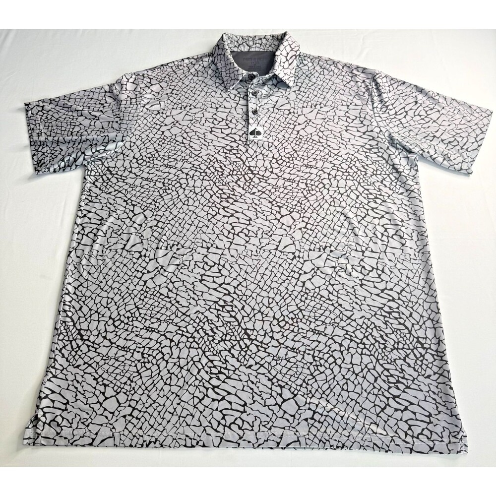 Pins & Aces Polo Shirt Mens XXL Gray Black Abstract Golf Performance Stretch